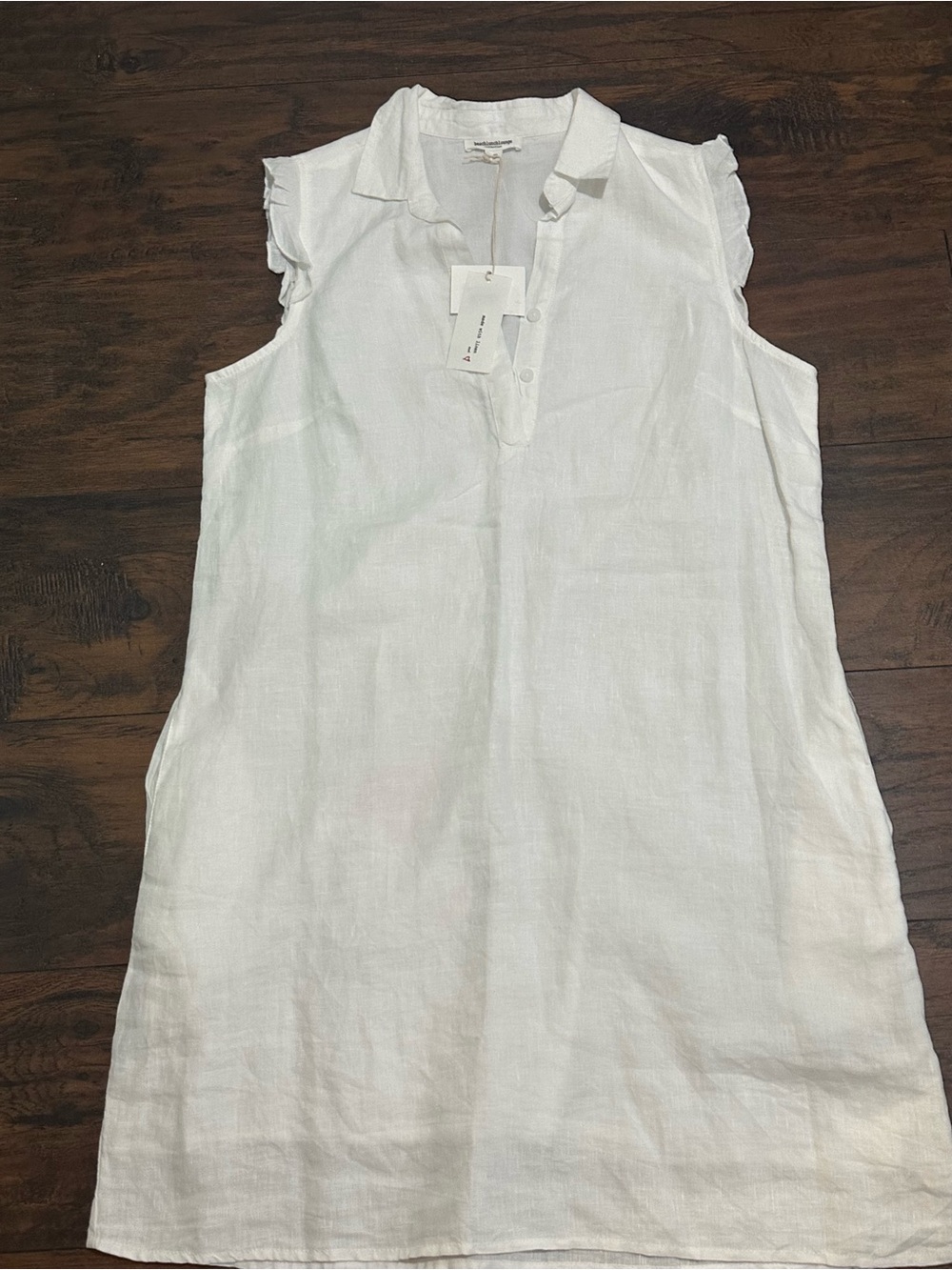 beachlunchlounge White Sleeveless Linen Shift with Ruffle Cap Detail